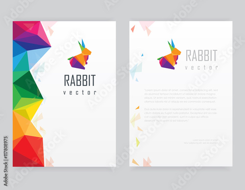 multicolored geometric polygonal letterhead template set with abstract rabbit logo element