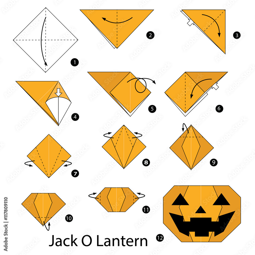 Step by step instructions how to make origami Jack O' Lantern. Stock Vector  | Adobe Stock