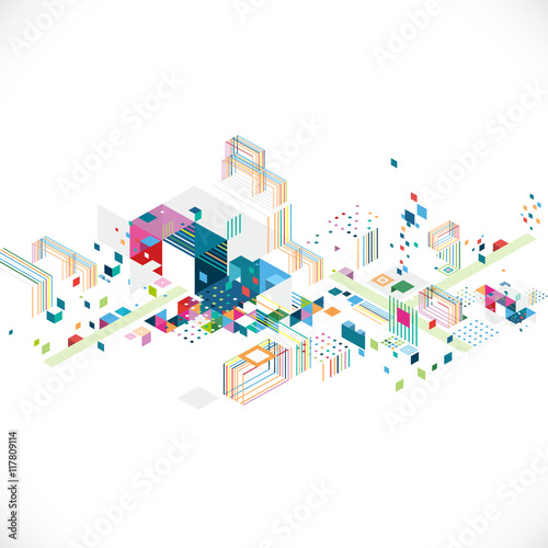 abstract creative geometrical architect and city concept with colorful graphic and triangle, line, color decoration, vector illustration