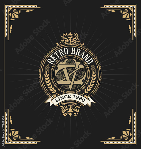 Retro card design with floral details. Organized by layers.