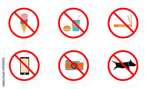 No smoking, No cell phone, No dogs and No eating prohibited sign