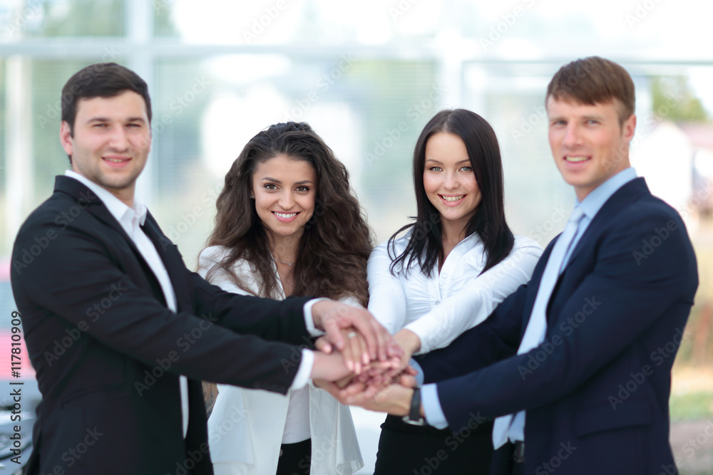 Successful business people looking happy and confident Successful business people looking happy and confident
