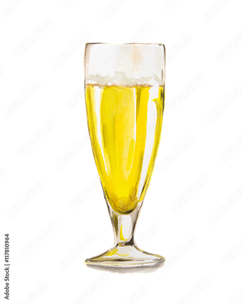 Watercolor beer glass on white background. Concept of bar, pub, beer demonstration and Oktoberfest. Watercolor beer glass on white background. Concept of bar, pub, beer demonstration and Oktoberfest.