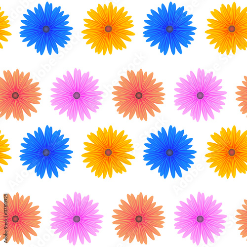 Spring Pink Blue Yellow Flowers Isolated on White Background. Seamless Colorful Flower Pattern © valeo5