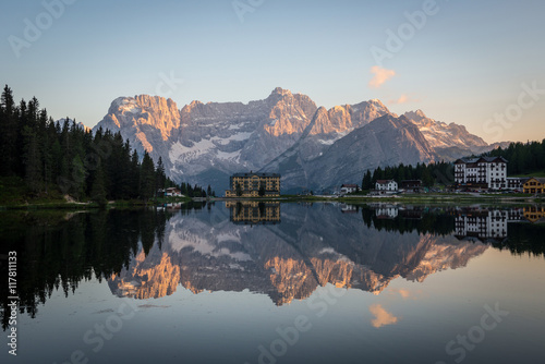 summer scene on the Lake Misurina, Dolomites Alps, Italy photo