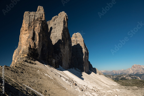 famous Italian National Park Tre Cime di Lavaredo. Dolomites  South Tyrol. Auronzo