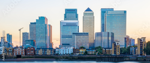 Canary Wharf, financial hub in London at sunset