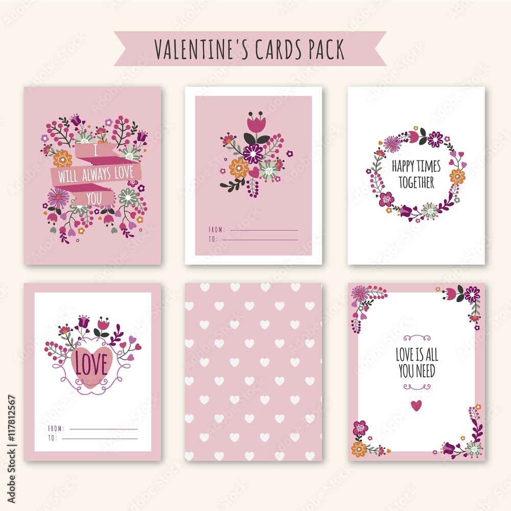 Cute floral valentine day cards pack Cute floral valentine day cards pack