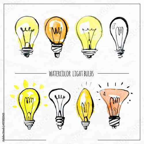 Watercolor hand drawn lightbulbs