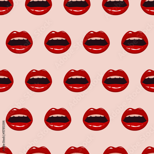 Seamless pattern with red lips, vector illustration