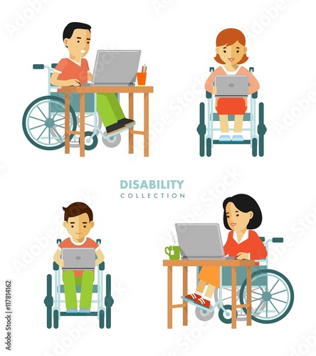 Disability worker people set