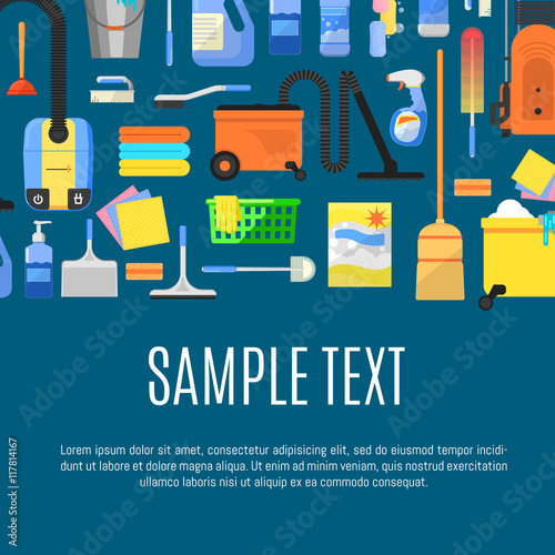 Cleaning tools concept banners flat vector illustration