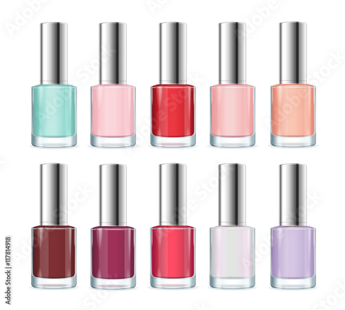 Colorful Nail Polish Bottle Set. Vector