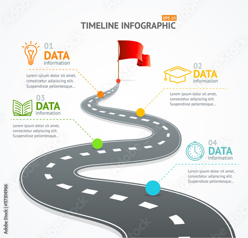 Infographic Timeline and Road with Pointer. Vector