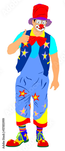 Full length clown portrait vector illustration isolated on white background.