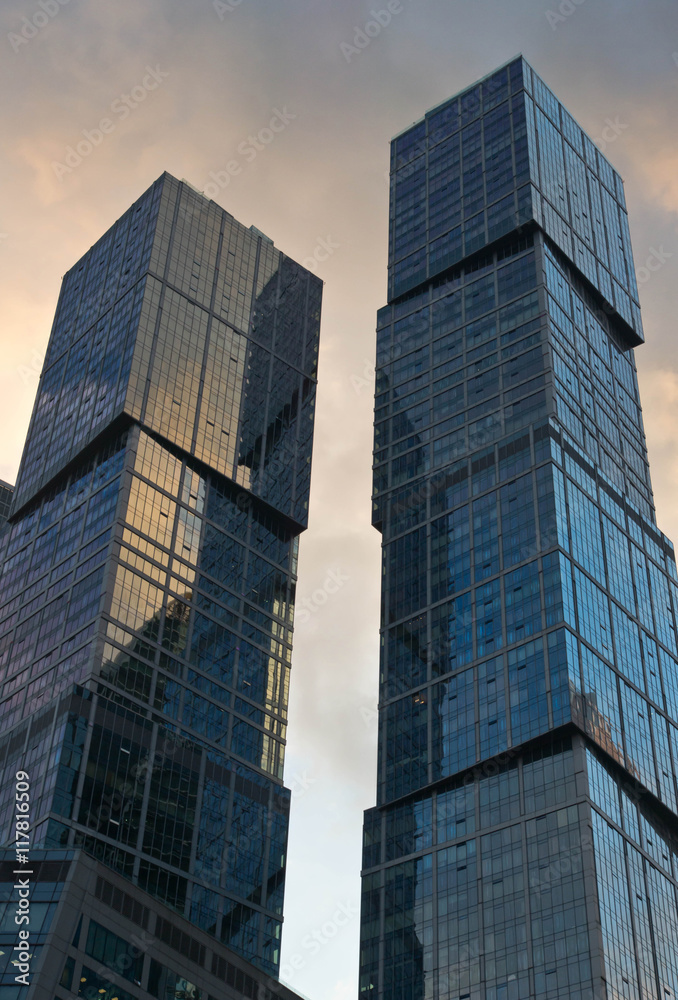 glass towers on a summer evening