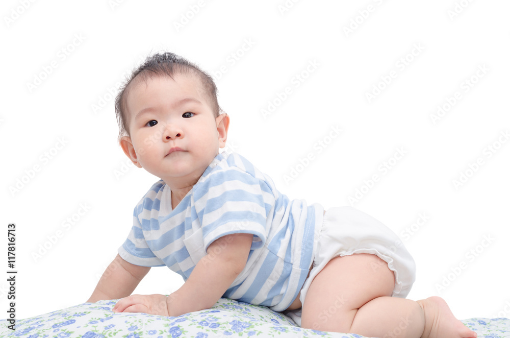 Little asian girl over white background Little asian girl over white background