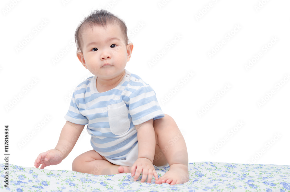 Little asian girl sitting over white background Little asian girl sitting over white background