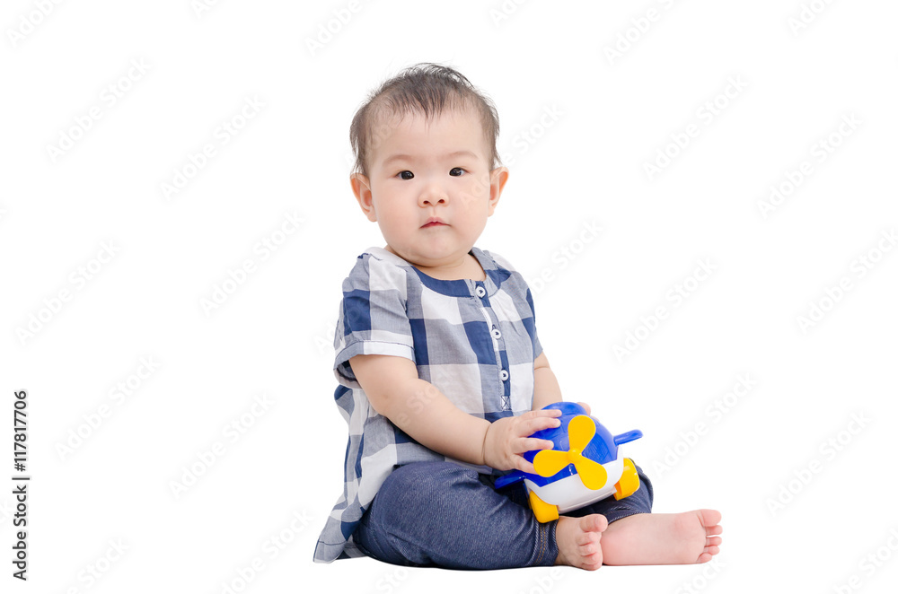 Little asian girl sitting over white background Little asian girl sitting over white background