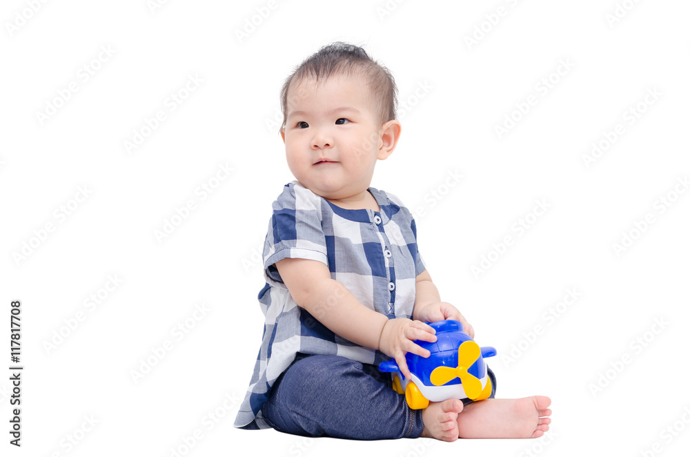 Little asian girl sitting over white background Little asian girl sitting over white background