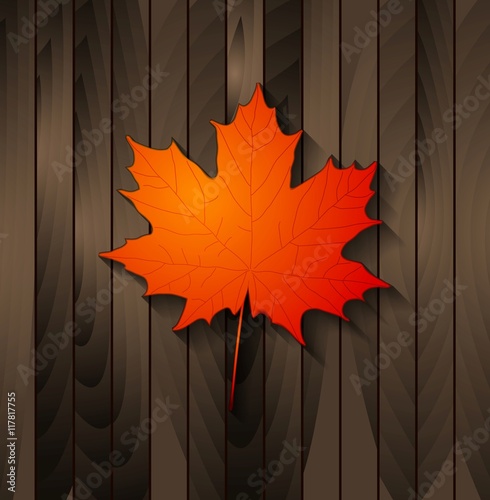 Autumn maple leaf on wooden background