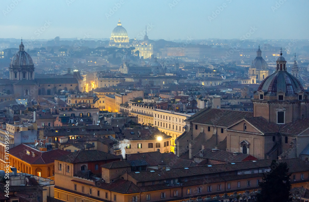 Rome City illuminated view, Italy.