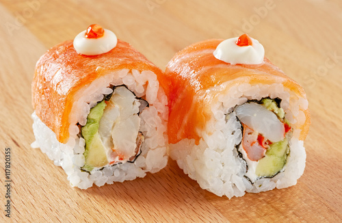 Maki Sushi Roll with Salmon and Cream Cheese