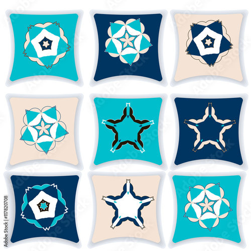 A pillow menu vector illustration. Cushions with different geometric patterns