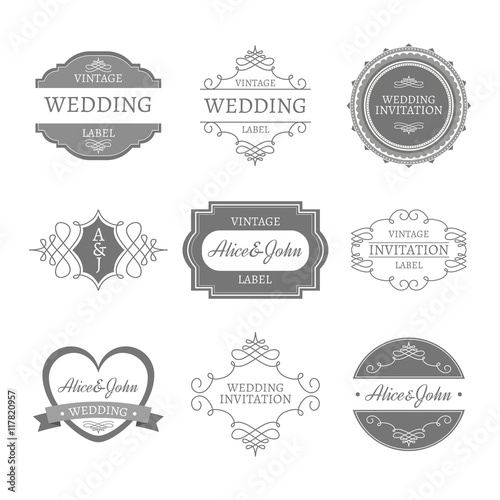 Decorative elegant wedding badges in vintage style