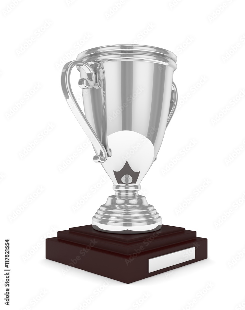 Silver cup on white background. 3D rendering.