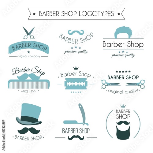 Blue barber shop logos 