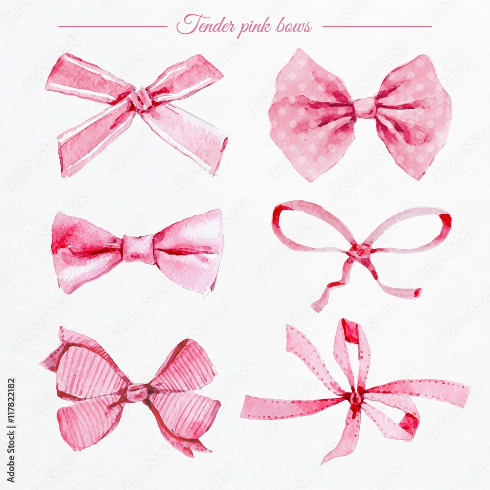 Watercolor pink bows Stock Vector