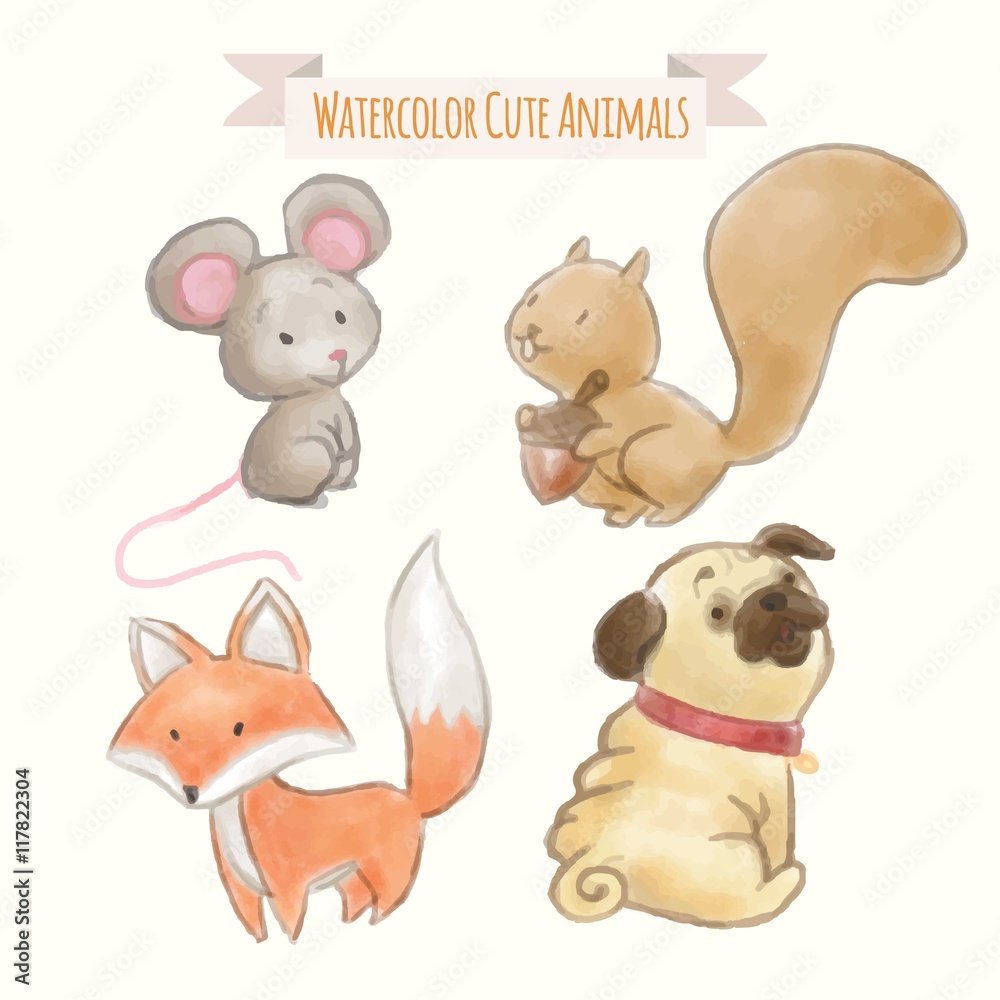 Watercolor lovely animals pack