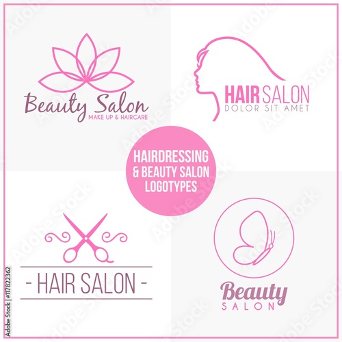 Hand drawn hairdressing logos set