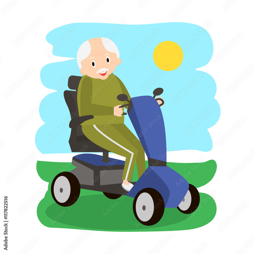 Senior Man on a Mobility Scooter. Elderly people moving on scooter. Elderly transport Senior Man on a Mobility Scooter. Elderly people moving on scooter. Elderly transport