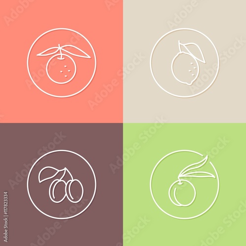 juicy fruits linear icons set 02