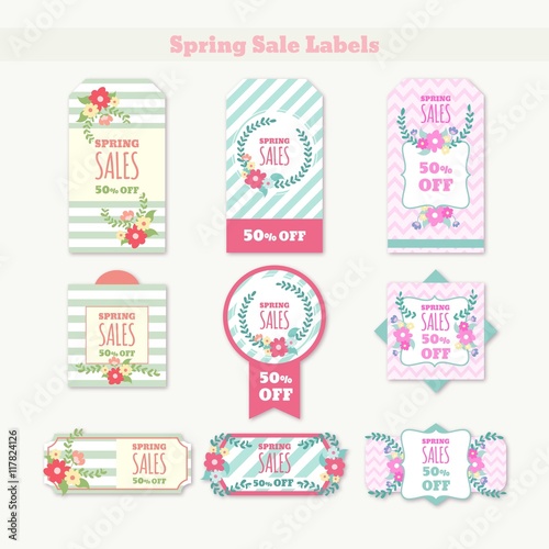 Lovely flowers and stripes spring sales labels