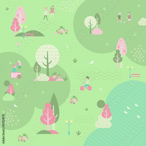 Park with people in a flat design