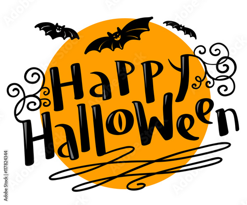Happy Halloween lettering coposition with bats silhouette