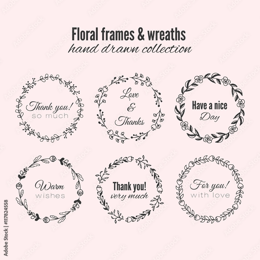 Sketches floral frames and wreaths with text