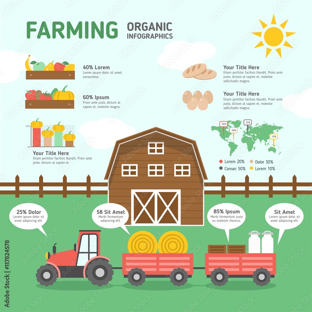 Fototapeta premium Farm with organic infographic elements
