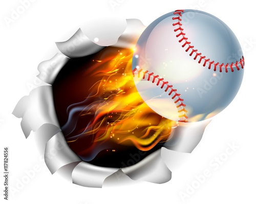 Flaming Baseball Ball Tearing a Hole in the Background