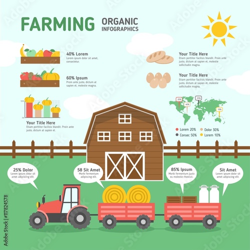 Farm with organic infographic elements