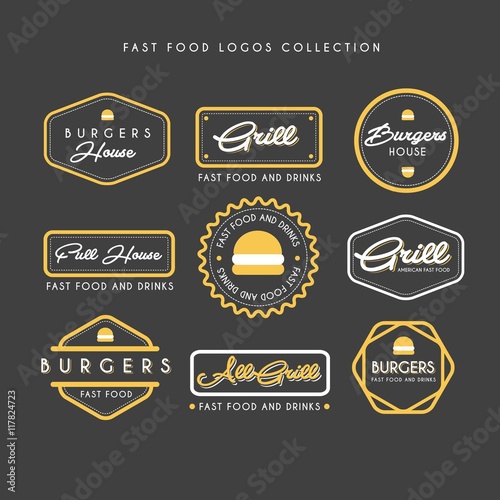 Hand drawn fast food logos collection 