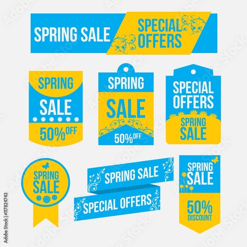 Spring offers labels in blue and yellow colors