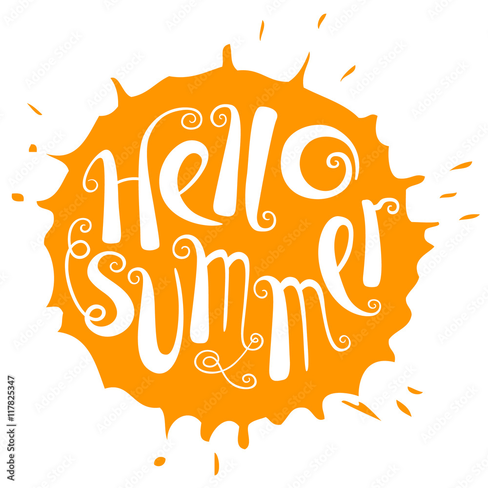 vector illustration with sun silhouette and hello summer lettering calligraphy text vector illustration with sun silhouette and hello summer lettering calligraphy text