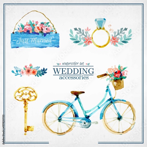 Watercolor cute wedding accesories