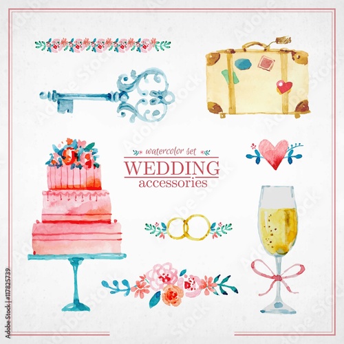 Watercolor cute wedding elements