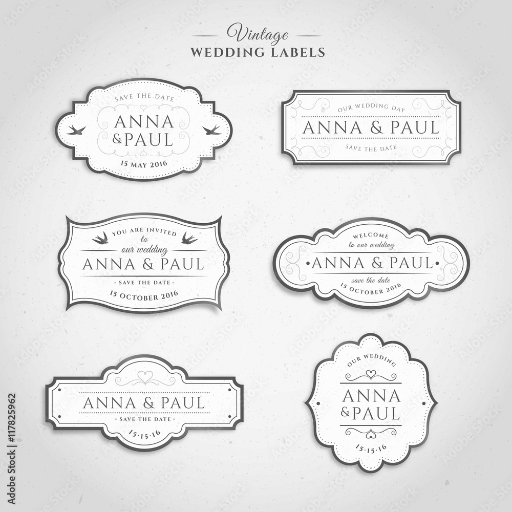 Vintage wedding labels in white color