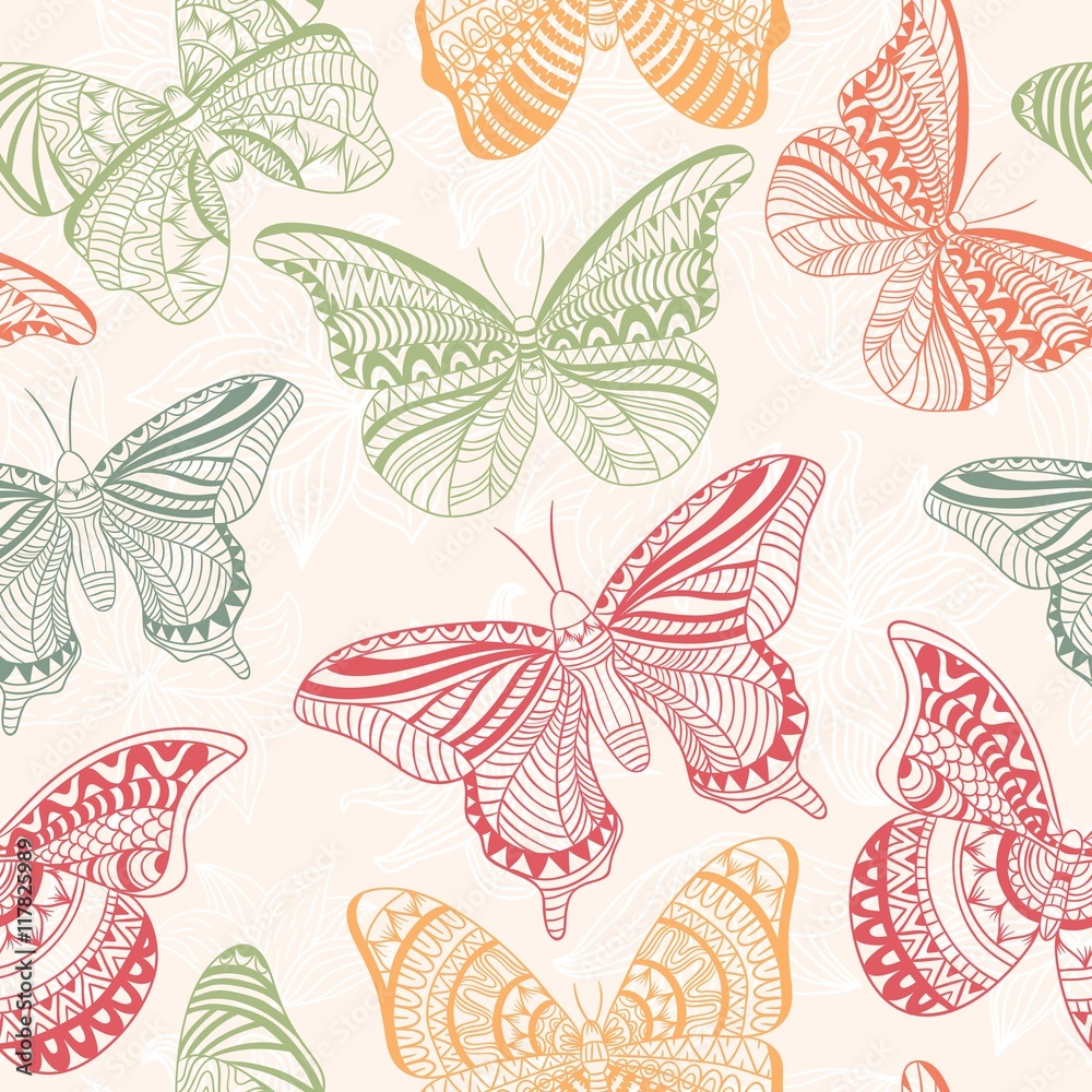 Fototapeta premium Colors ornamental butterflies pattern